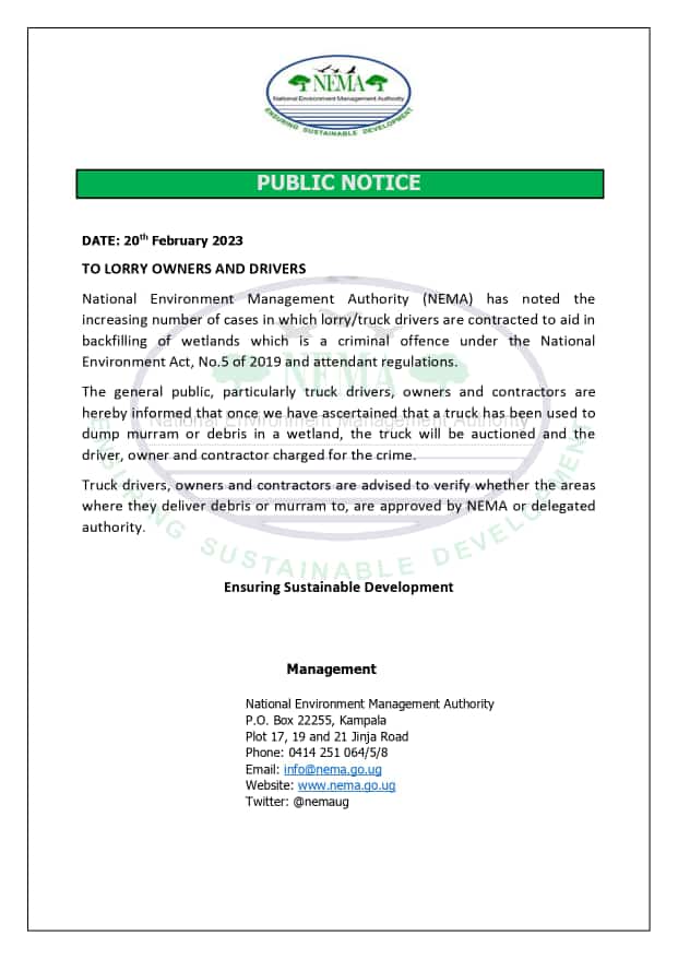 Public notice to lorry owners and drivers 
