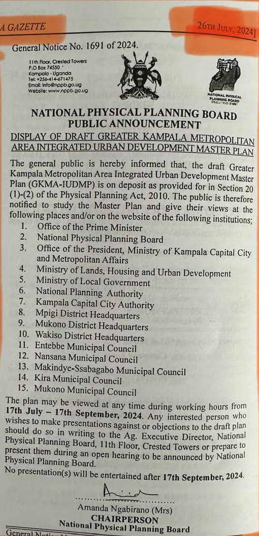 Display of Draft Greater Kampala Metropolitan Area Integrated Urban Development Master Plan